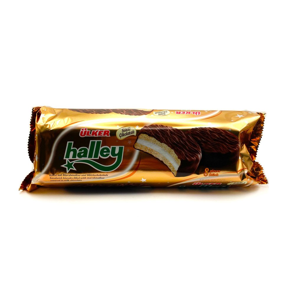 ULKER HALLEY 8pz (BISCOTTI RIPIENI DI MARSHMELLOW E RICOPERTI DI CIOCCOLATO) 30g x 8