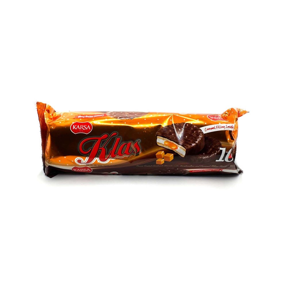 KARSA KLAS KARAMEL (BISCOTTI RIPIENI DI MARSHMALOW E CARAMELLO, RICOPERTI DI CIOCCOLATO) 10x220 g